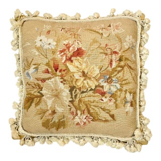 Vintage Aubusson Needlepoint Pillow Velvet Back For Sale