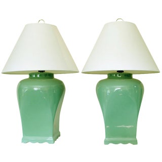 Vintage Celadon Asian-Style Lamps - A Pair For Sale