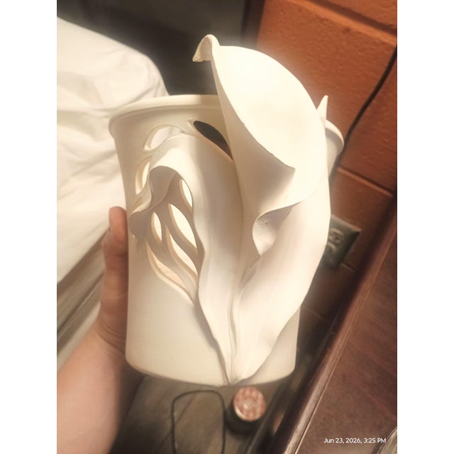 White 1960's Sgrafo Modern Pottery Vase designed, sculpted, and signed by the famous German artist and designer Peter...