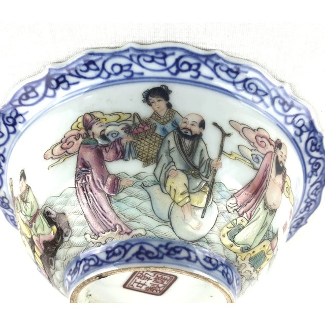 Blue Antique Chinese Porcelain Bowl with Silk Box For Sale - Image 8 of 13
