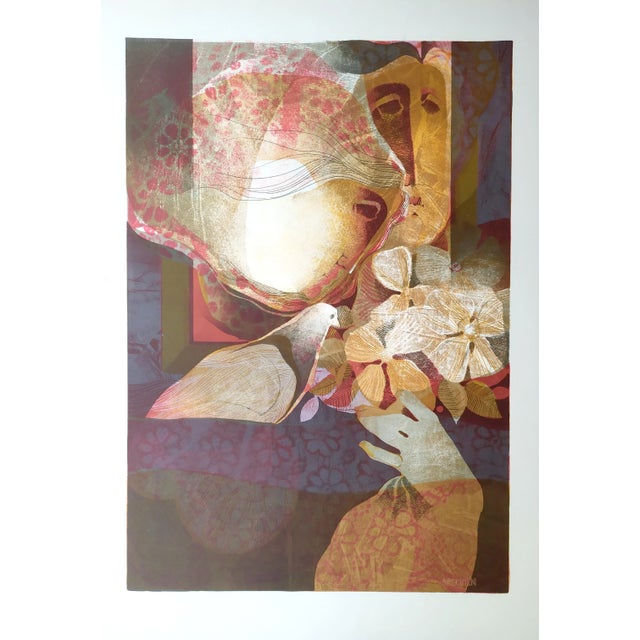 Couple with Flower Lithograph by Alvar Sunol, 1976 For Sale - Image 4 of 4