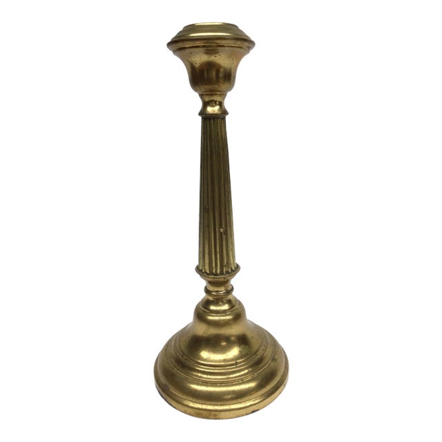 1930s Brass Heavy Base Single Candle Holder For Sale