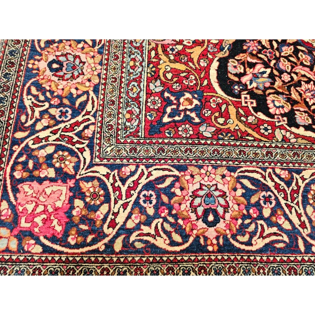 Vintage Persian Kashan Rug, Hand-Knotted Wool, Floral Pattern, Navy & Ivory, 5x7 For Sale - Image 17 of 18