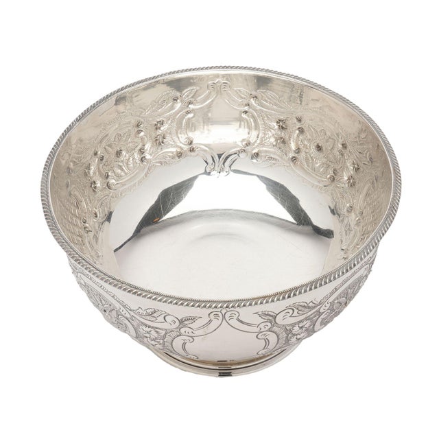 Vintage Hand Chased English Sheffield Punch Bowl & Tray, C. 1900-50 For Sale - Image 11 of 12