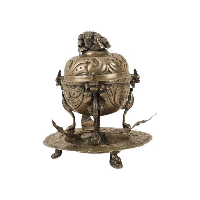 Indian Lidded Footed Silver Alloy Censer W Stand For Sale In New York - Image 6 of 7