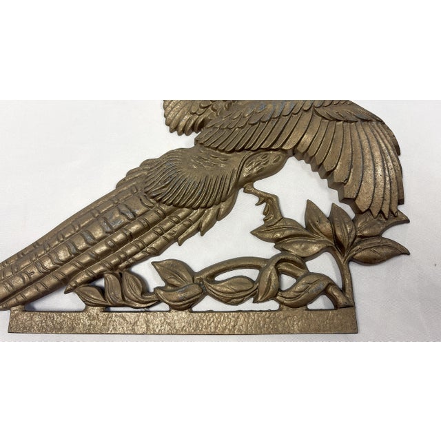 Mid Century Cast Aluminum Goldtone Flying Pheasant Wall Sculpture For Sale - Image 4 of 9