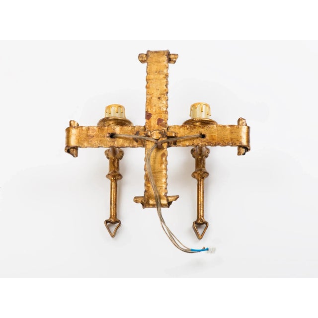 Metal 1950s Spanish Gilt Metal 2-Light Wall Sconce For Sale - Image 7 of 9