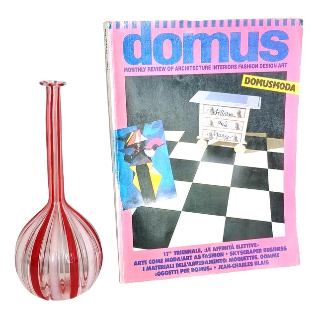 Red White and Transparent Glass Bottle Vase in the style of Gio Ponti, Italy, 1970s For Sale