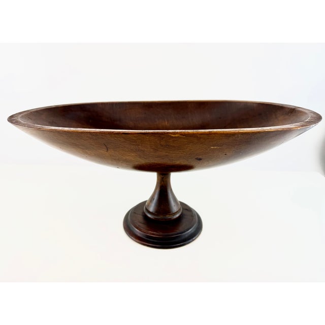 1960s Vintage Hand-Carved Oval Wood Pedestal Centerpiece Bowl For Sale - Image 5 of 11