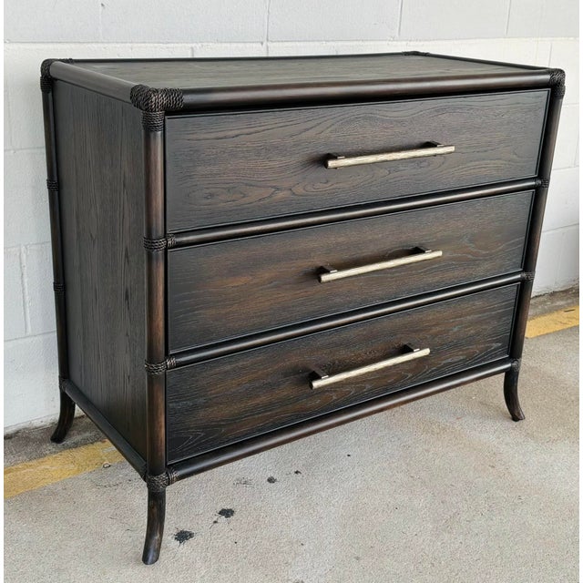 Original retail $2472, stylish Hooker Organic Modern Bamboo and Rope Retreat Chest of Drawers, elongated textured silver...