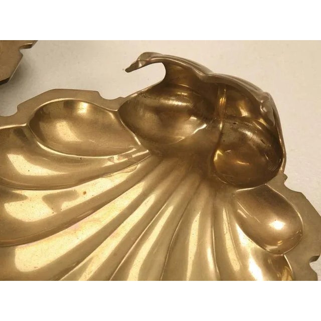 Metal Solid Brass Footed Decorative Clamshell Dishes - A Pair For Sale - Image 7 of 10