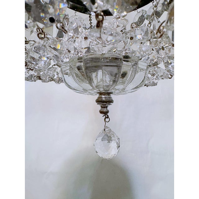 Mid-Century Modern Vintage Basket Chandelier With Textured Chrome and Crystal Chain For Sale - Image 3 of 9