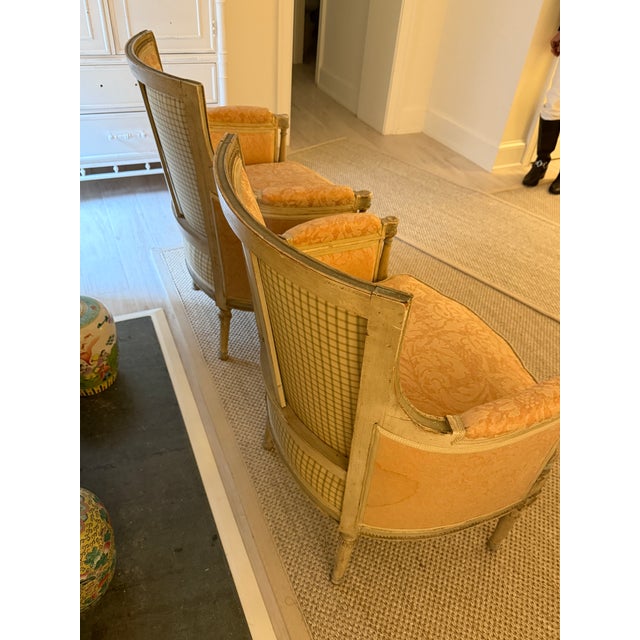 Antique French Bergères With Fortuny Upholstery For Sale - Image 11 of 11