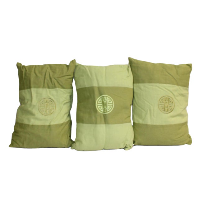 3 Pieces Green Color Rectangular Fabric Couch Sofa Cushions For Sale