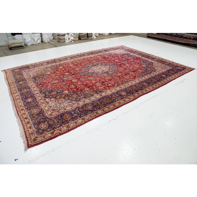Persian 1950s Red Vintage Isfahan Deigned Wool Rug Room Size For Sale - Image 3 of 10
