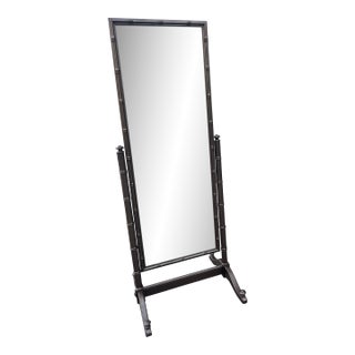 1970s Bronze Wooden Bamboo Floor Mirror For Sale