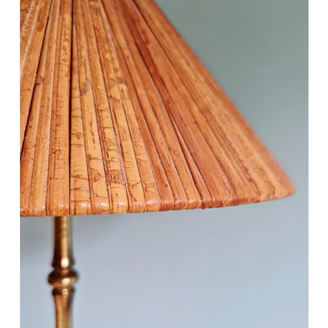 Gold Mid-Century Modern Brass Floor Lamp with Rattan Lampshade, 1950s For Sale - Image 8 of 18