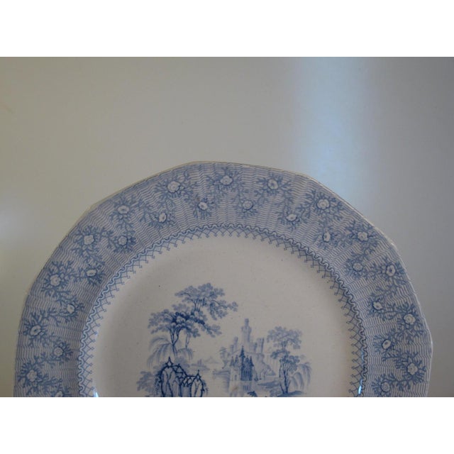 Victorian Dinner Wall Plate, Blue Transferware Scenic, John G Alcock Blantyre Cobridg 19th C. England For Sale - Image 3 of 12