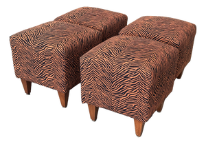 Art Deco Ottomans in Animal Print Fabric, 1940s, Set of 4