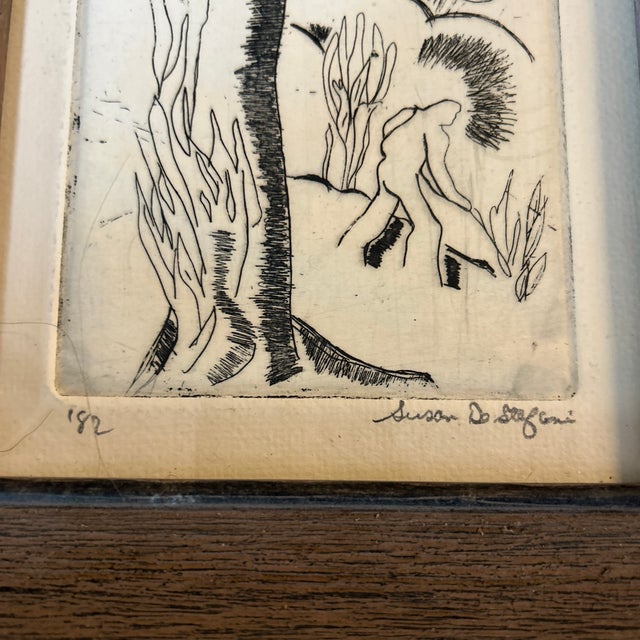 Folk Art 1980’s Original Folk Art Forest Scene Etching For Sale - Image 3 of 5