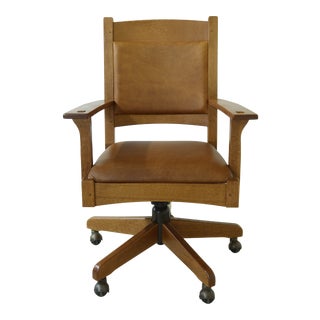 Stickley Mission Oak Arts & Crafts Leather Desk Chair For Sale