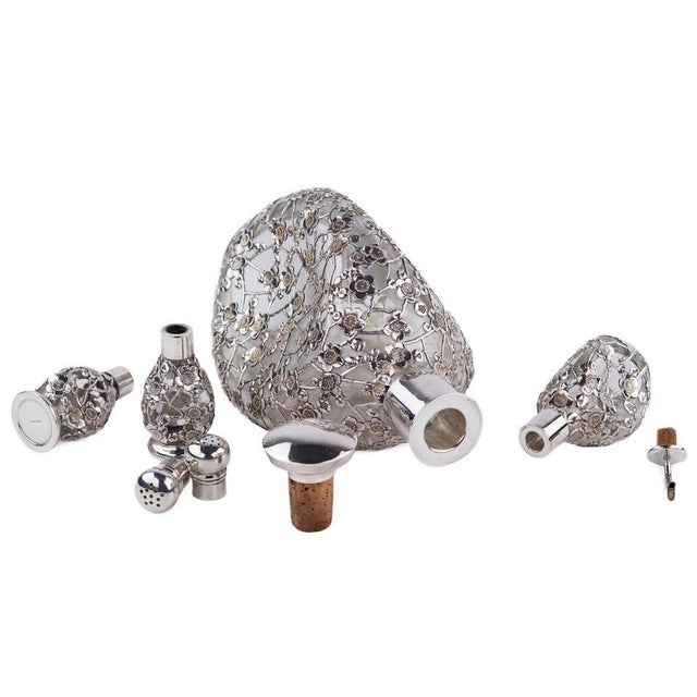 Silver Liqueur Set with Pierced Sterling Silver Overlay, Set of 14 For Sale - Image 8 of 12