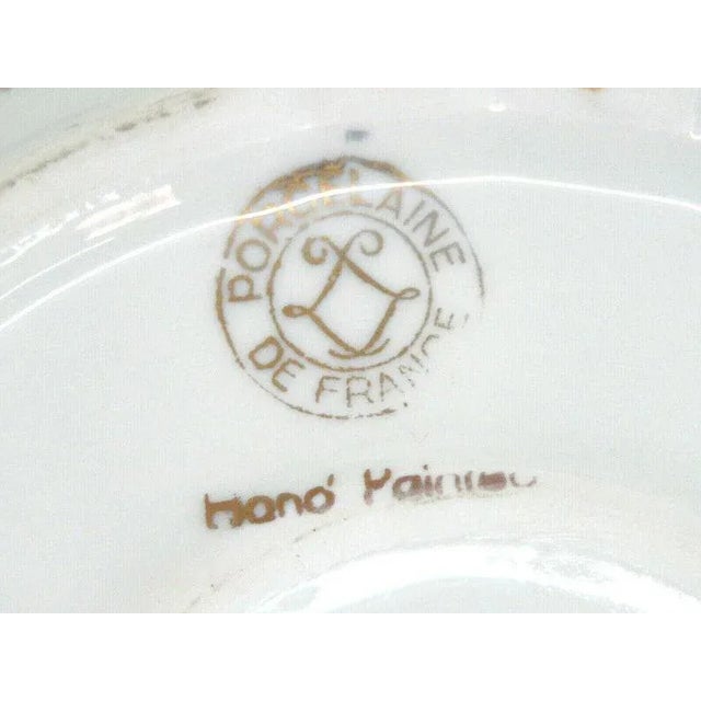 White Porcelaine de France Hand Painted Whitend Gold Centerpiece Bowl Dish For Sale - Image 8 of 11