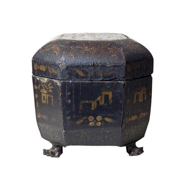 Early 19th Century Chinese Export Black Lacquer Tea Caddy For Sale In Tampa - Image 6 of 10