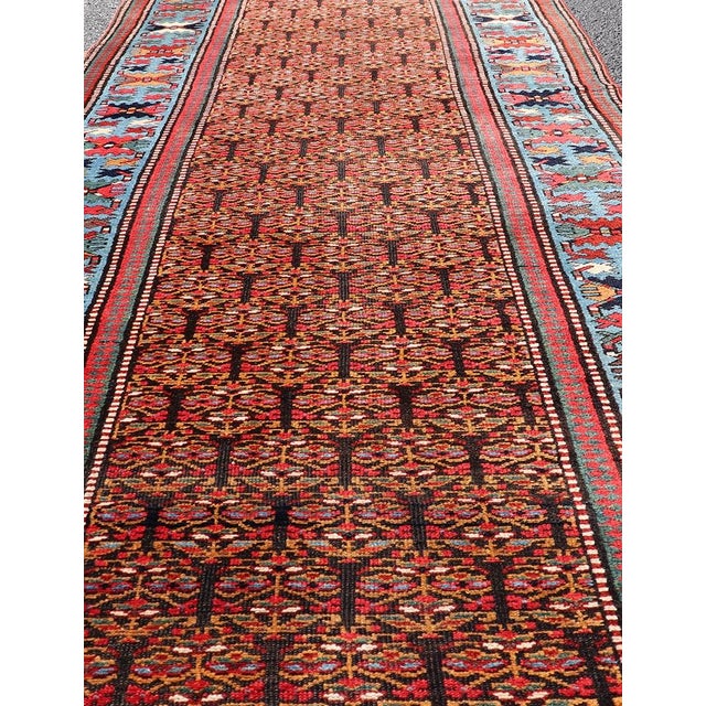 Antique Persian Kurdish Long Gallery Runner With Repeating Tribal Motif Design 3'5 X 14'9 For Sale - Image 4 of 9