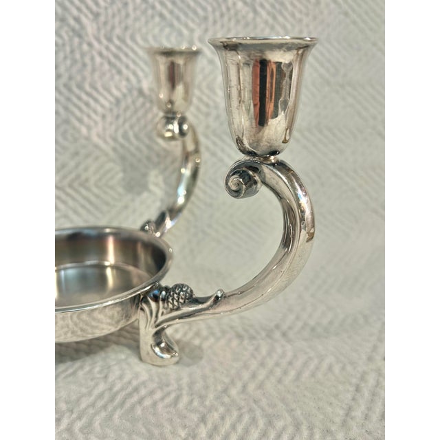 Metal Mid 20th Century Reed and Barton #331 Silver Plate 4 Arm Candle Holder Centerpiece With Cut Crystal Bowl For Sale - Image 7 of 12