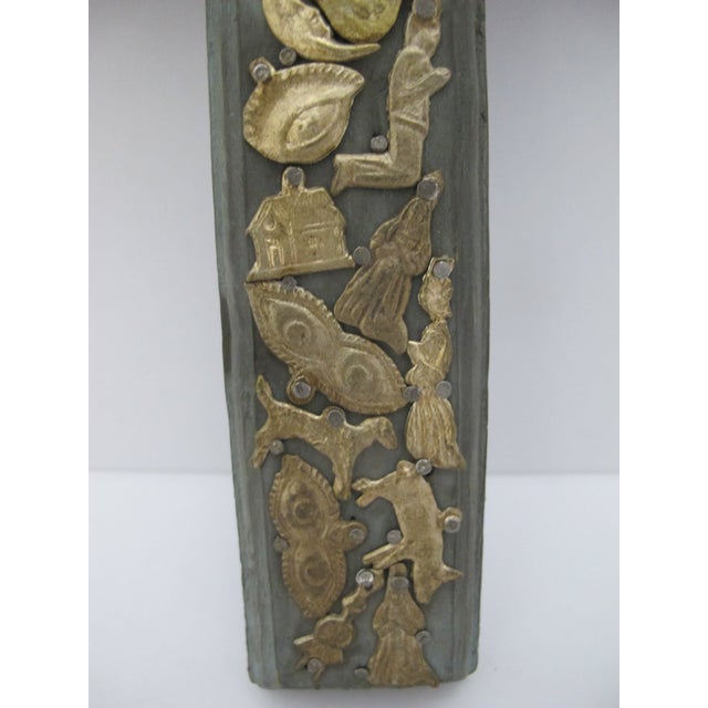 Mid 20th Century Mexican Folk Art Milagros Guardian Angel Charms Turquoise Hand Carved Wood Cross For Sale - Image 5 of 8
