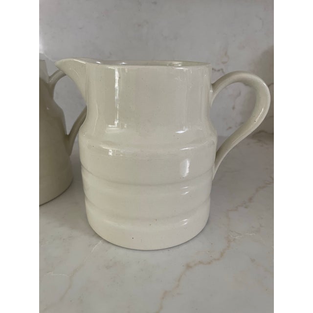 Pair Antique English Ironstone Dairy Banded Pitchers For Sale - Image 9 of 9