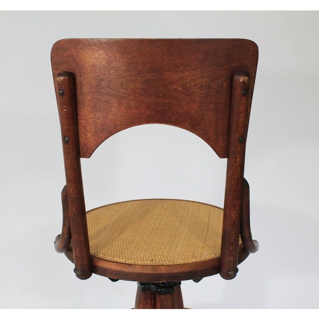 Brown Vintage Bentwood and Rattan Swivel Drafting Stool For Sale - Image 8 of 12