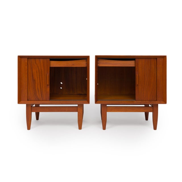 Mid-Century Modern Vintage 1960s Danish Mid Century Svend Åge Madsen Teak Tambour Door Nightstands - Pair For Sale - Image 3 of 17