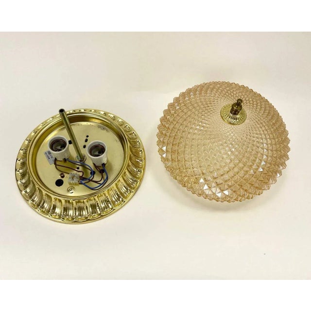 Vintage Gilt Glass & Brass Flush Mount For Sale - Image 5 of 10