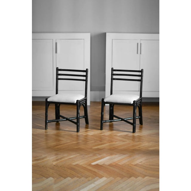 1970s Table with Glass Top and Chairs in Black Lacquered Rattan, 1970s, Set of 13 For Sale - Image 5 of 9