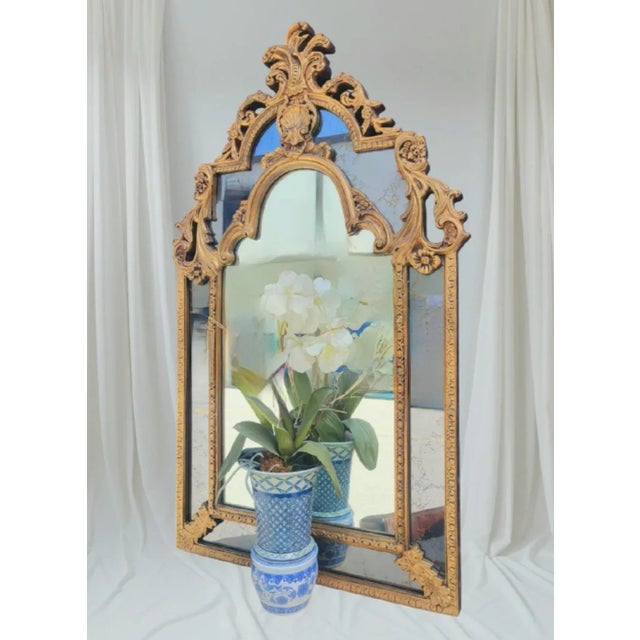 Vintage Gold Gilt Antique Ornate Decorative Shell Motif Top Regency Wall Mirror For Sale - Image 9 of 9