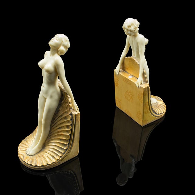 Art Deco Pair of Vintage Figural Bookends, English, Nude Figure, Art Deco Revival, c.1960 For Sale - Image 3 of 12