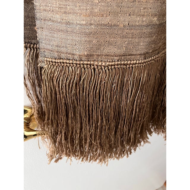 Vintage Raw Natural Handmade Tussar Silk Fringed Throw, India For Sale - Image 10 of 12