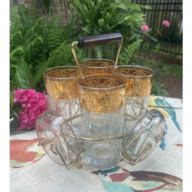 1960s Mid-Century Modern Culver Tyrol Caddy Set With Four Highballs and Coasters- 9 Piece For Sale - Image 5 of 5