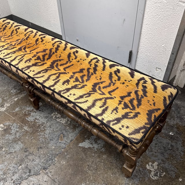 Antique Italian Carved Wood Bench in Tiger Print, Early 20th Century. For Sale - Image 10 of 12
