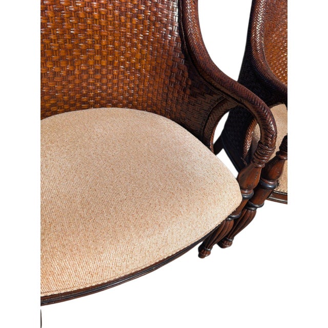 Wood Late 20th Century Set of 4 Marge Carson British Colonial Woven Rattan Armchairs For Sale - Image 7 of 14