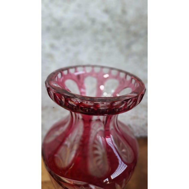 19th Century Large Bohemian Belle Époque Wheel-Cut Red Overlay Crystal Vase, 1890s For Sale - Image 5 of 7