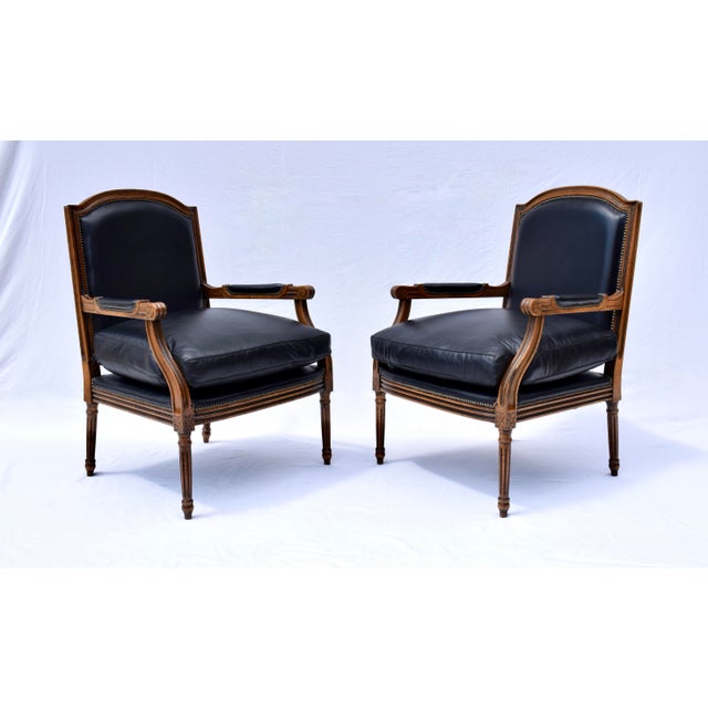 Louis Xvi Style Leather Fauteuil Chairs For Sale - Image 9 of 12