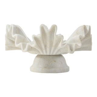 Luxe Carved Marble Ruffle Bowl on Pedestal 12" For Sale