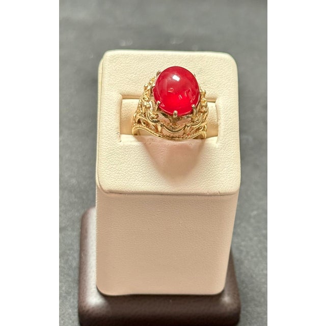 7 Carat Oval Cut Natural Pink Tourmaline Cabochon 14 Karat Yellow Gold Ring For Sale - Image 18 of 18