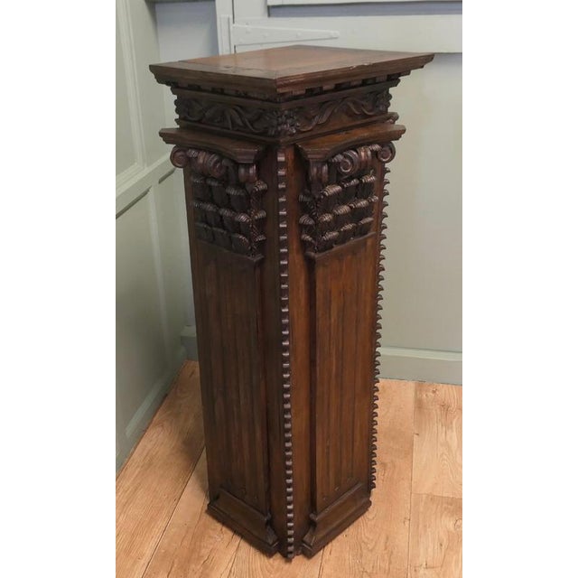 2000 - 2009 French Carved Oak Display Column For Sale - Image 5 of 8