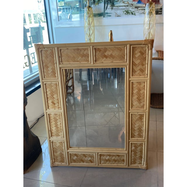 Traditional Vintage Palm Beach Rattan & Woven Wicker Wall Mirror For Sale - Image 3 of 8