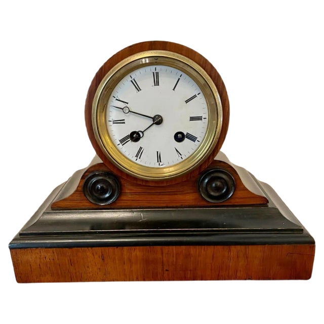 Antique Victorian Walnut Desk Clock For Sale