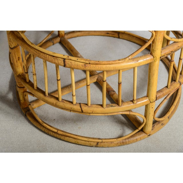 Camel Mid Century Bamboo Rattan Center Table, Original Smoked Glass Top For Sale - Image 8 of 10
